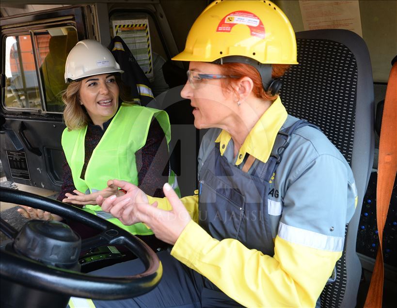 Turkish female rock truck operator in Turkey's Usak