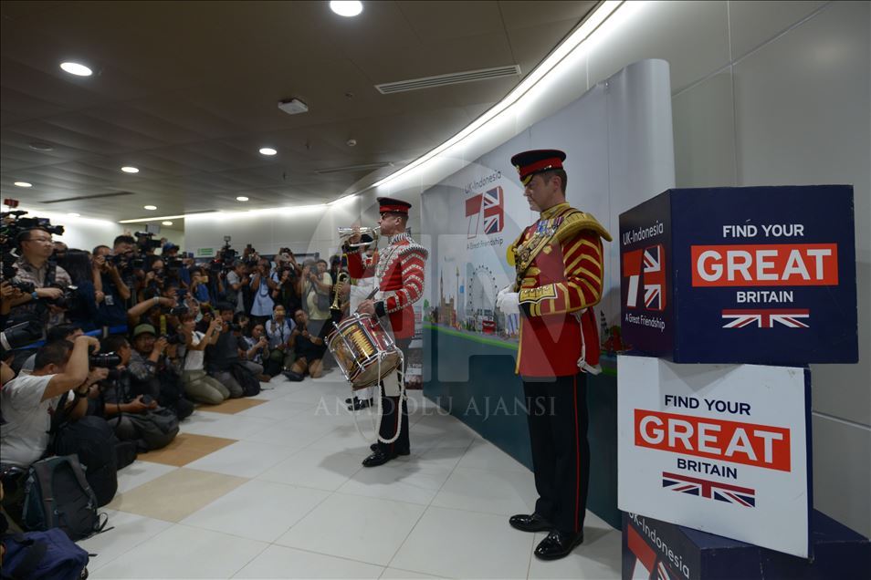 British military musicians play music at the Jakarta MRT station