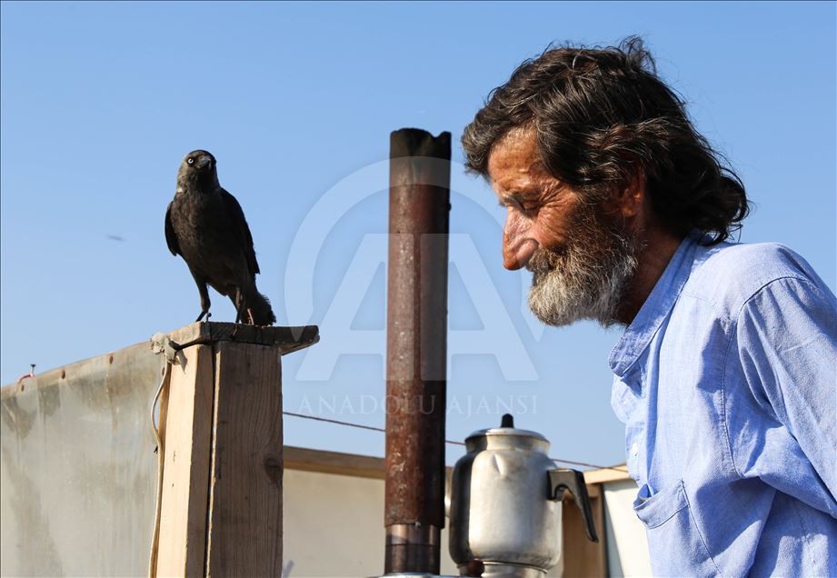 Çay tezgahında "karga"yla servis ilgi odağı oldu
