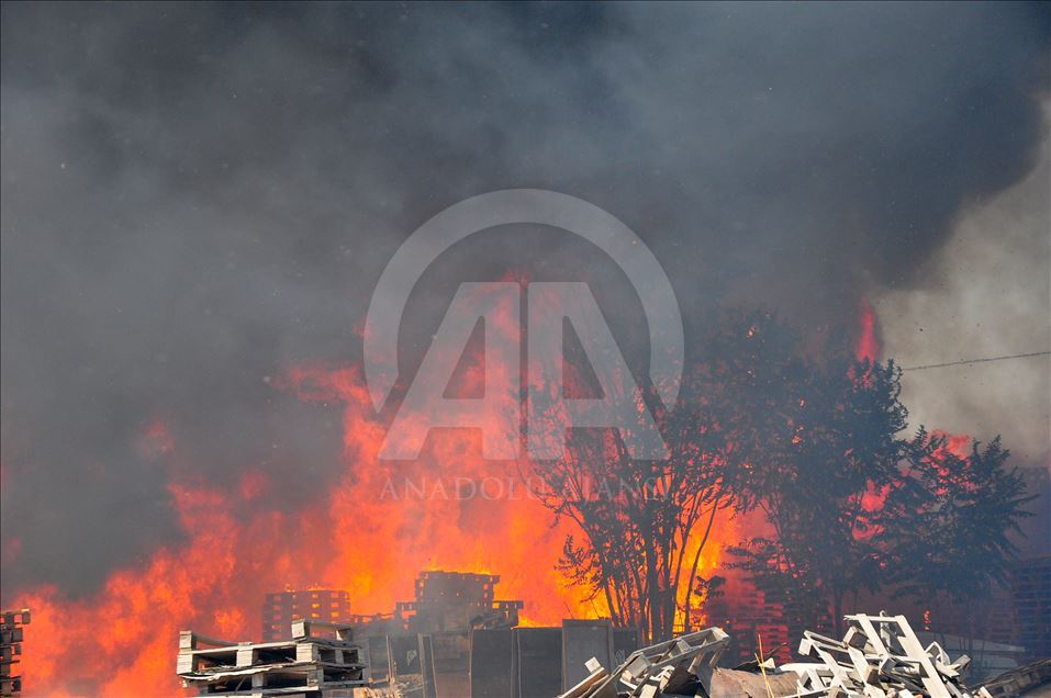 Manisa'da palet fabrikasında yangın
