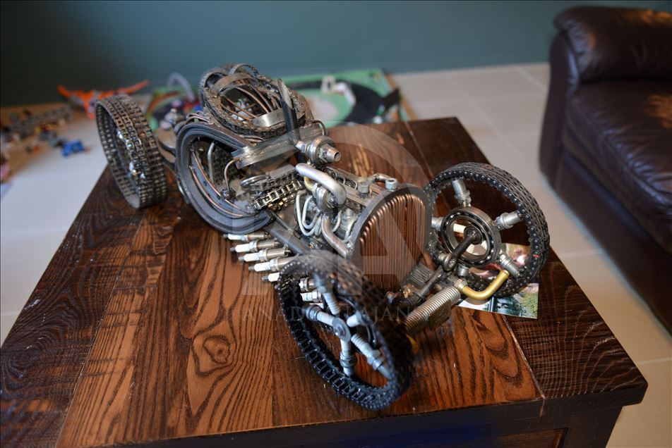 Artworks made from used engine parts