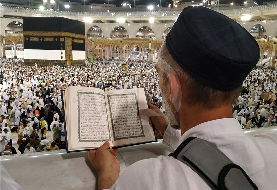 Muslim Hajj pilgrims at Masjid al-Haram in Mecca