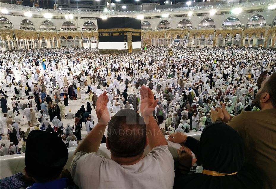 Muslim Hajj pilgrims at Masjid al-Haram in Mecca