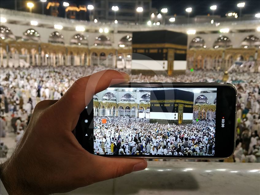 Muslim Hajj pilgrims at Masjid al-Haram in Mecca