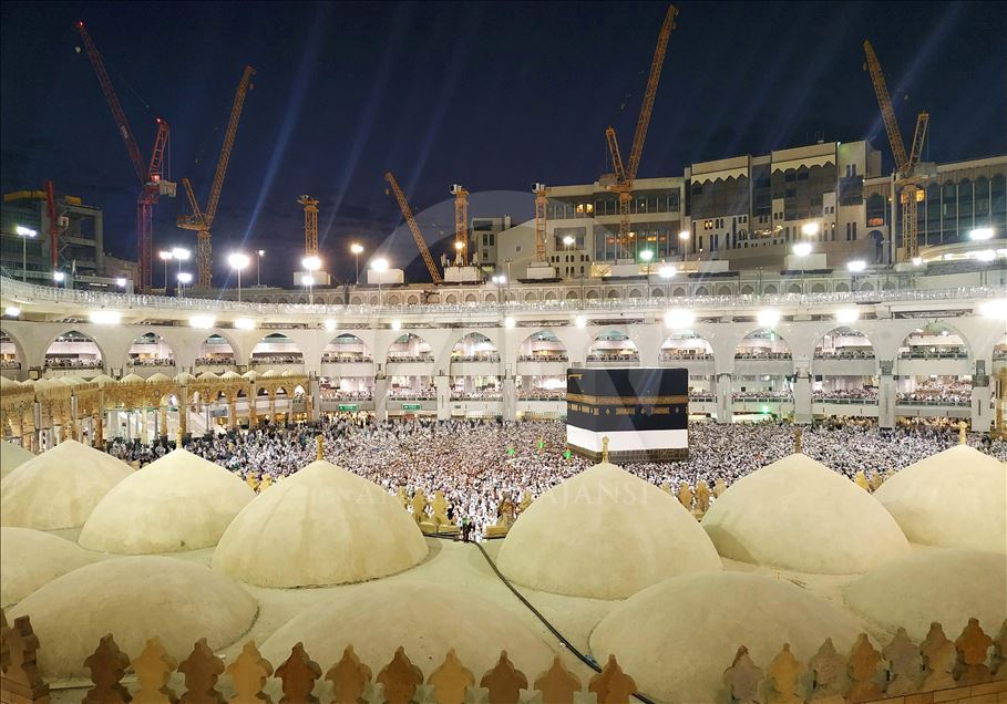 Muslim Hajj pilgrims at Masjid al-Haram in Mecca