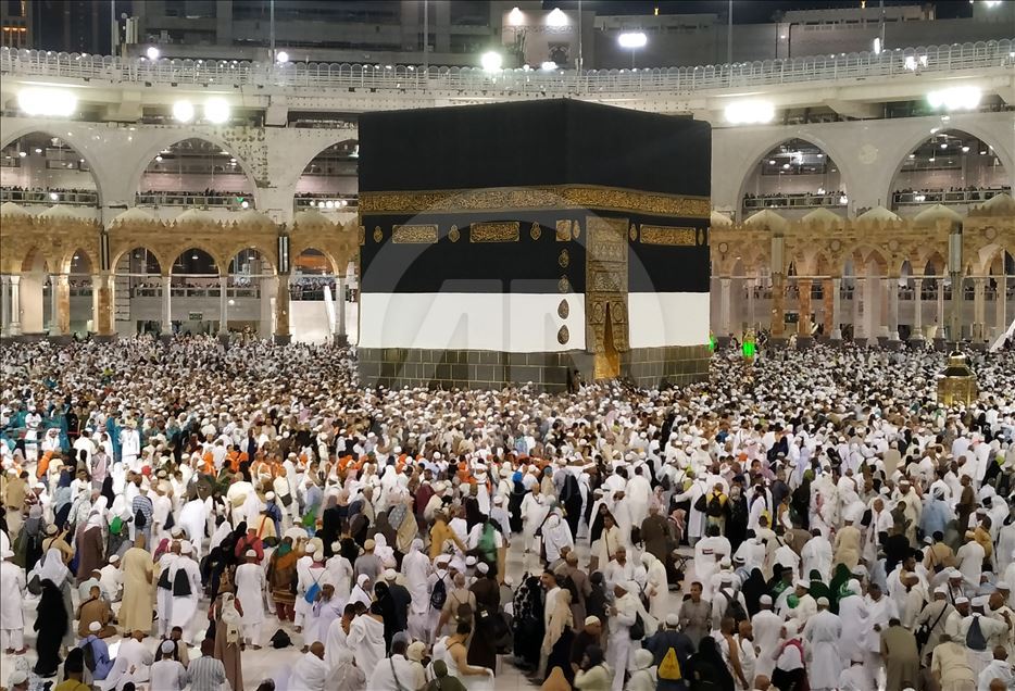 Muslim Hajj pilgrims at Masjid al-Haram in Mecca
