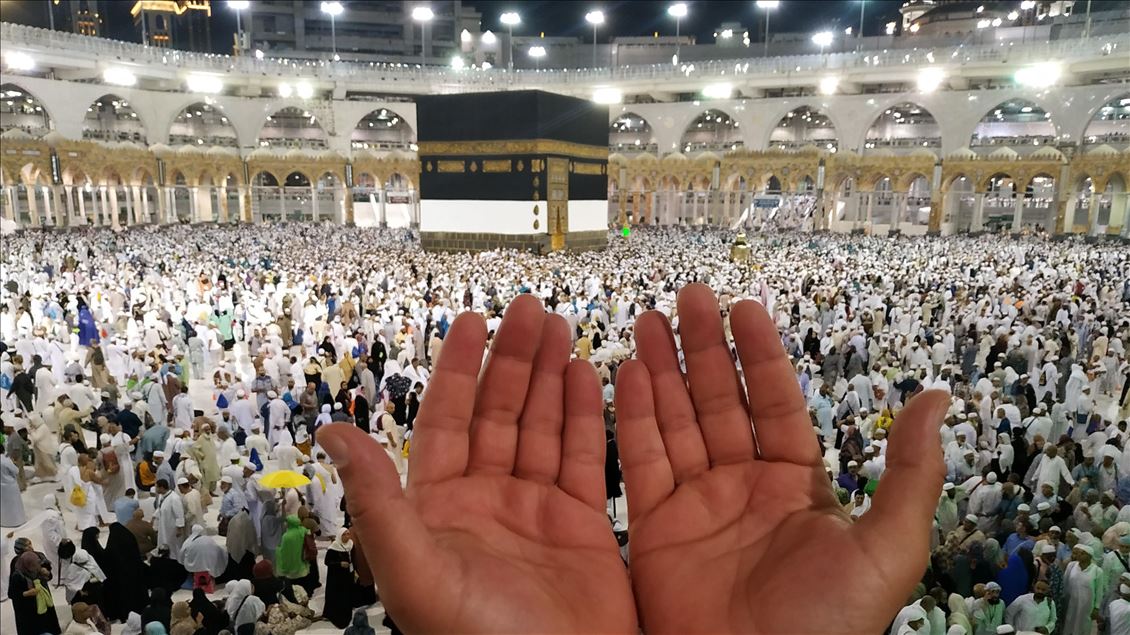 Muslim Hajj pilgrims at Masjid al-Haram in Mecca