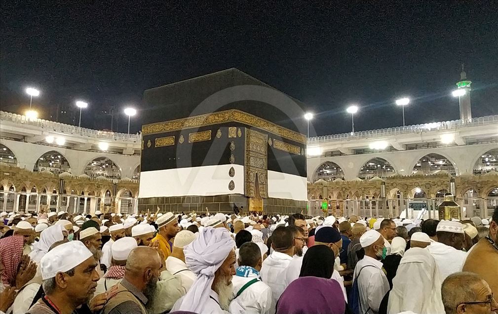 Muslim Hajj pilgrims at Masjid al-Haram in Mecca