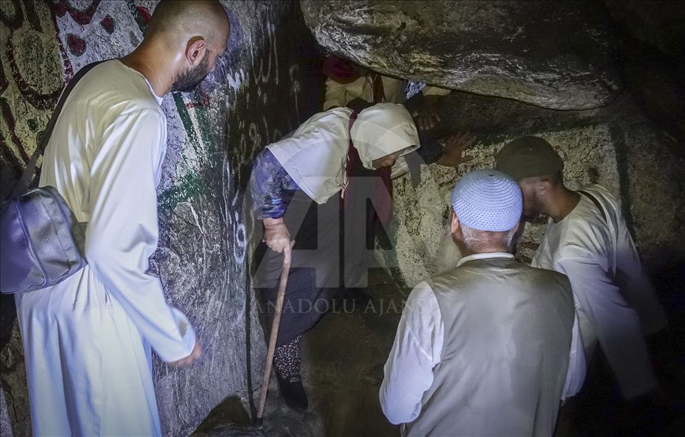 Muslim pilgrims climb the Jabal al-Nour to visit Hira Cave