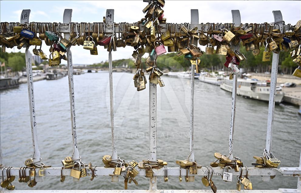 Love locks on the Debilly Passerelle over the Seine River in Paris