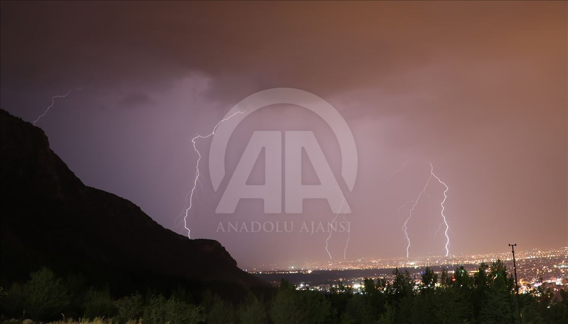 Lightnings illuminate the night sky over Turkey's Denizli