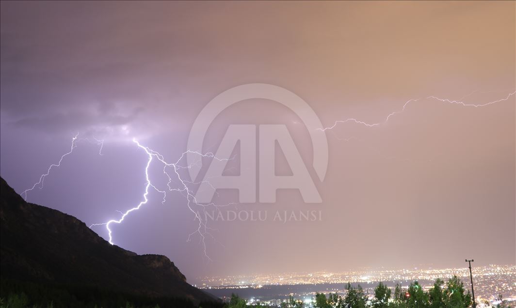 Lightnings illuminate the night sky over Turkey's Denizli