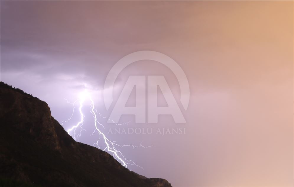Lightnings illuminate the night sky over Turkey's Denizli