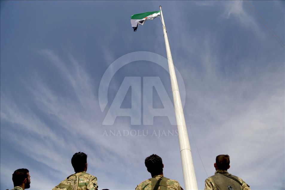 Syrian National Army flag hung in northern Tal Abyad
