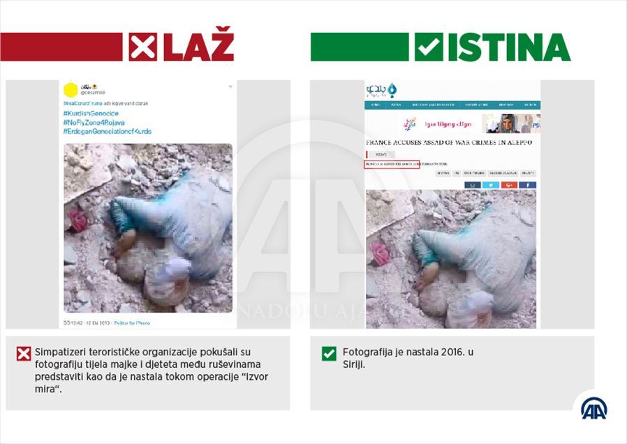 Pristalice terorista potresnim fotografijama šire dezinformacije o operaciji “Izvor mira“