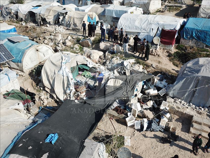 Aftermath of the assaults towards tent camps of Kah village, Idlib