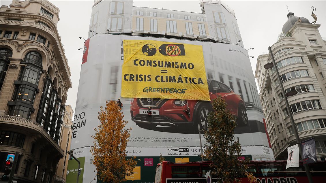 Greenpeace activists protest in Madrid on Black Friday