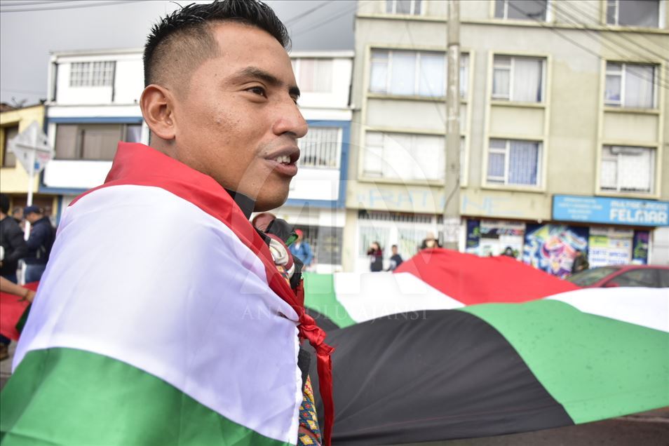Cauca'dan gelen yerliler Bogota'da genel greve katıldı