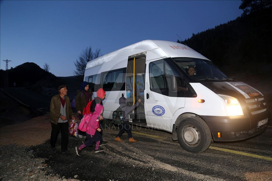 A local man heats the shack for students every morning in Turkey