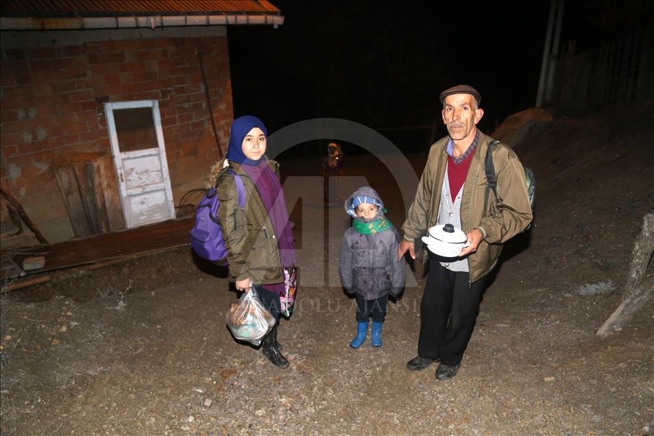 A local man heats the shack for students every morning in Turkey