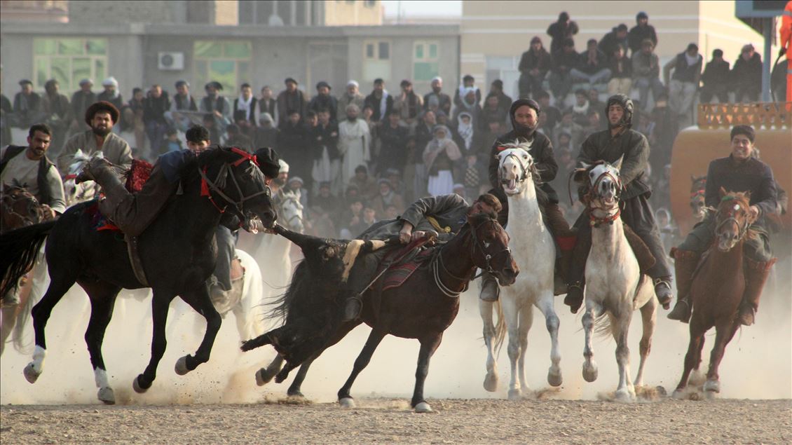 Afghan horsemen play Buzkashi