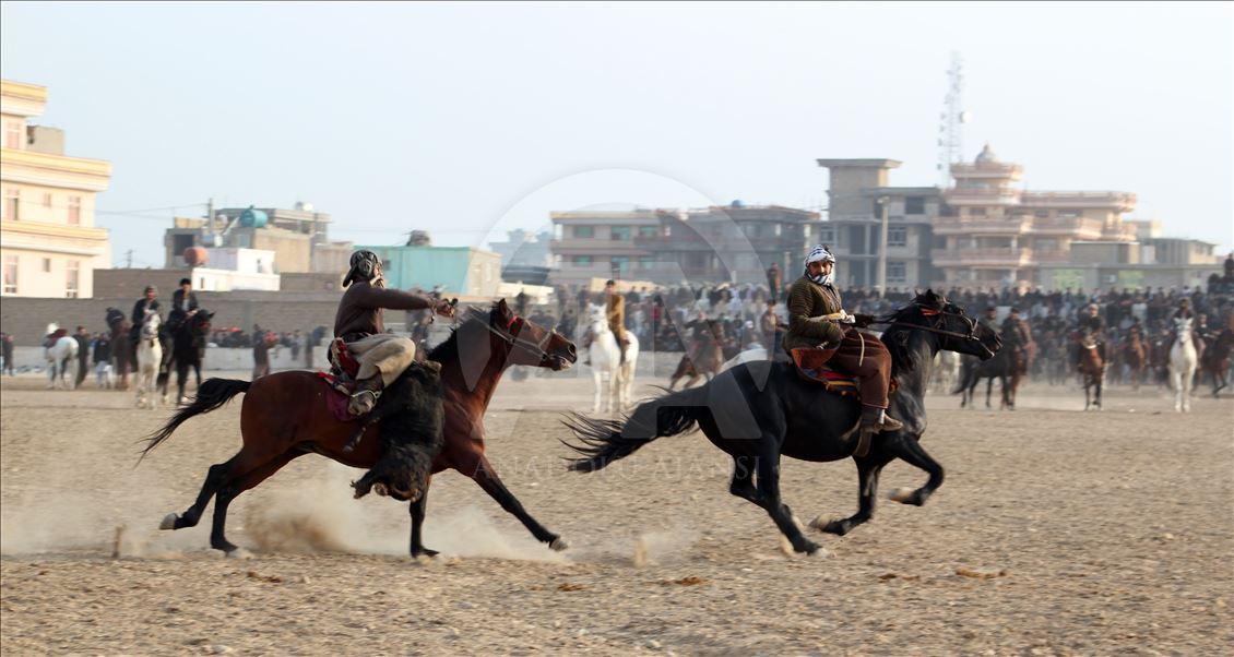 Afghan horsemen play Buzkashi