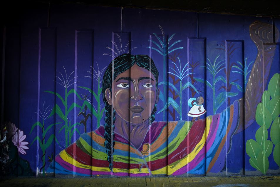 Kadınlar kolektifi tarafından Bogota'da güvenli olmayan köprü altlarında oluşturulan grafiti alanları