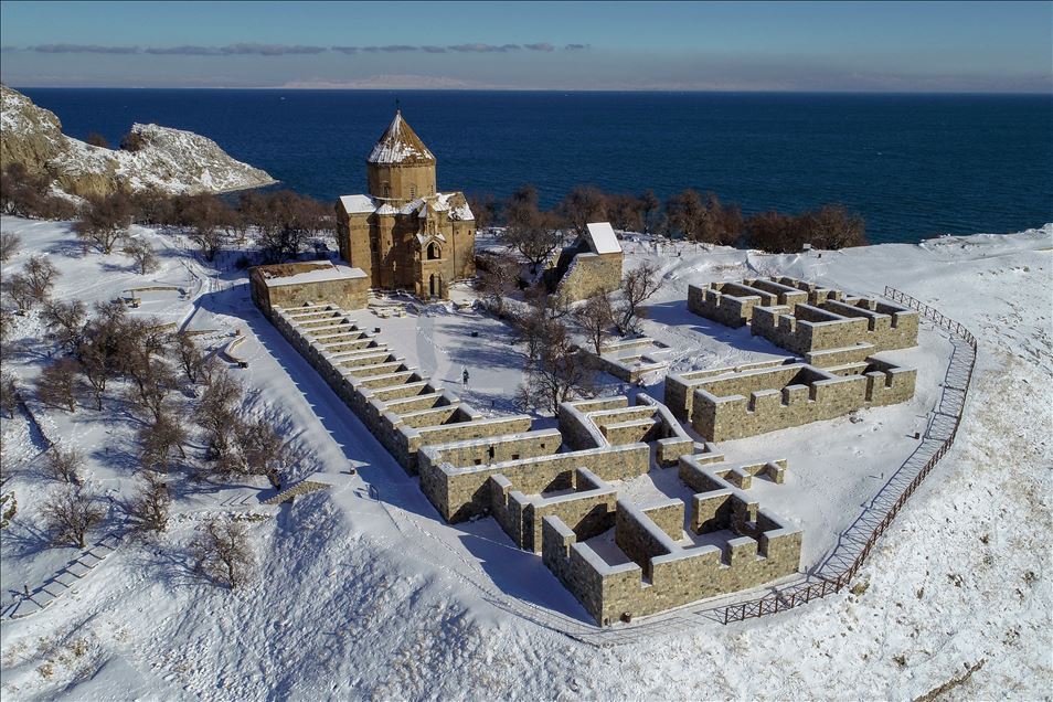 Snow blankets Van's Akdamar Island