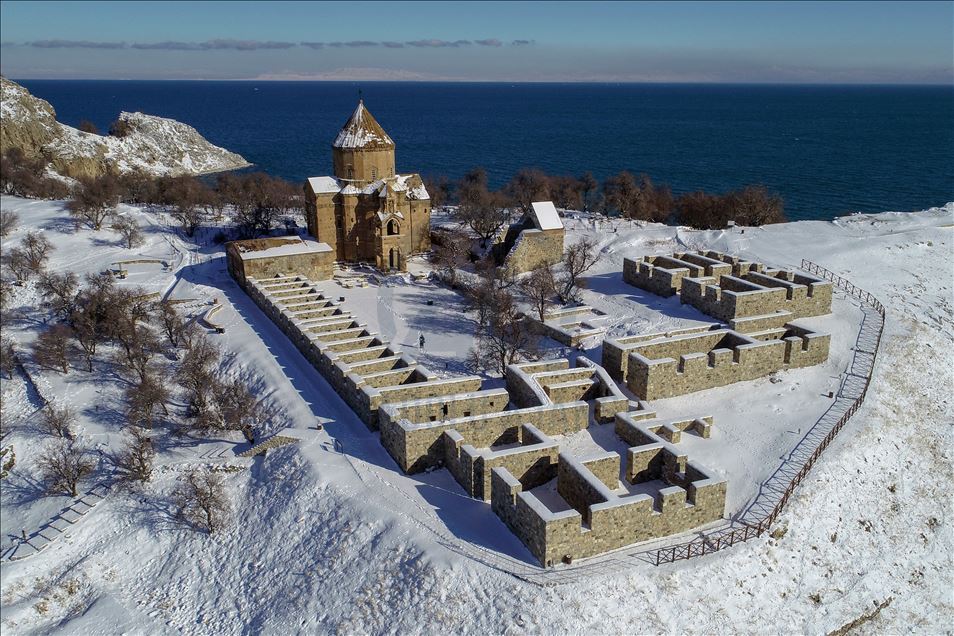 Snow blankets Van's Akdamar Island