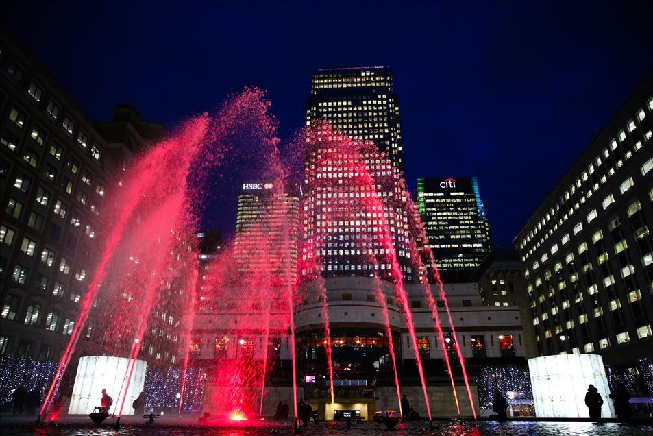 Canary Wharf Winter Light Festival in London.