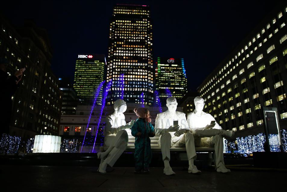 Canary Wharf Winter Light Festival in London.