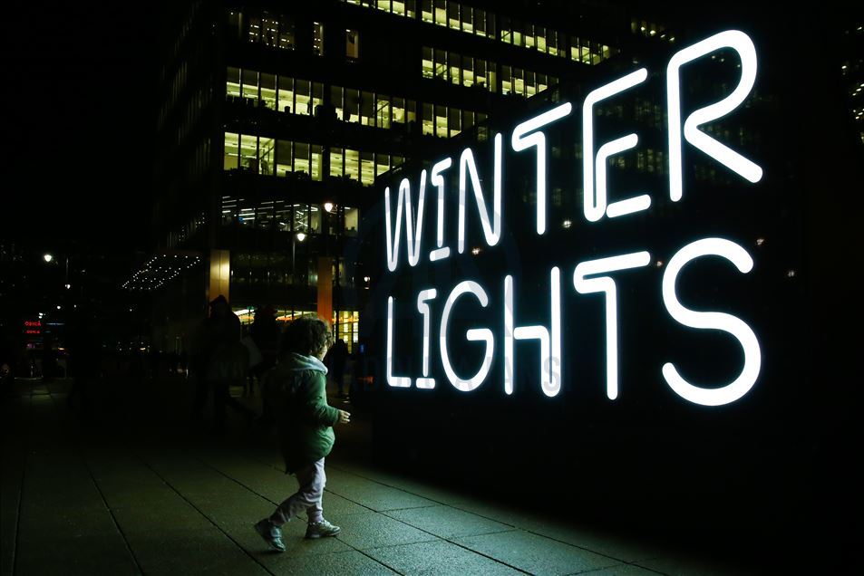 Canary Wharf Winter Light Festival in London.