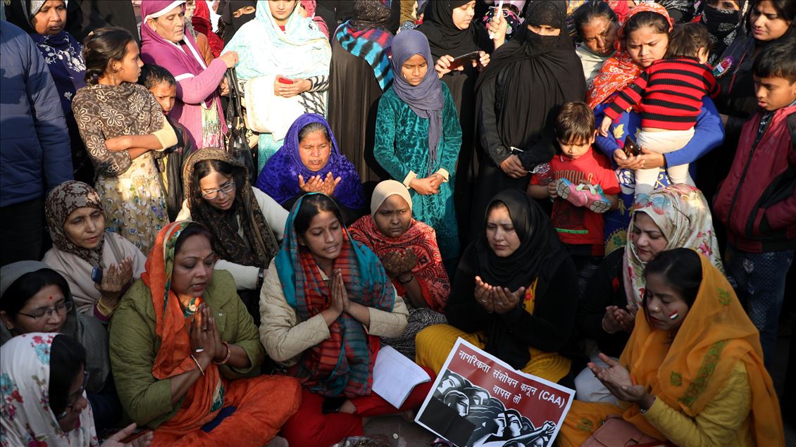 Indian Muslim and Hindu women participate in a protest against the Indian government's Citizenship Amendment Act (CAA), the National Register of Citizens (NRC) and the National Population Register  (NRP) offering Dua for Government's wisdom on sixth day o