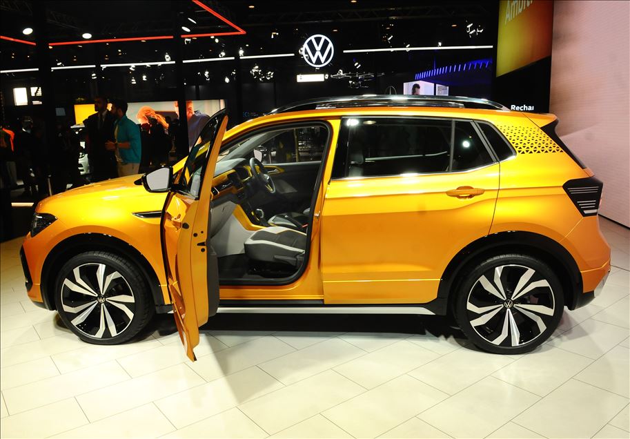 UTTAR PRADESH, INDIA -  FEBRUARY 07 : Volkswagen Taigun car at Auto Expo 2020, on February 7, 2020, in Greater Noida, India. : Imtiyaz khan