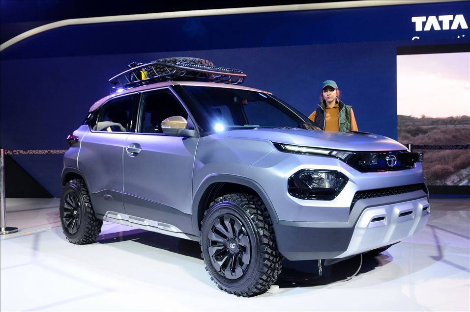 UTTAR PRADESH, INDIA -  FEBRUARY 07 : Tata Motors HBX car is displayed on stage at the Auto Expo 2020  on February 7, 2020, in Greater Noida, India. : Imtiyaz khan