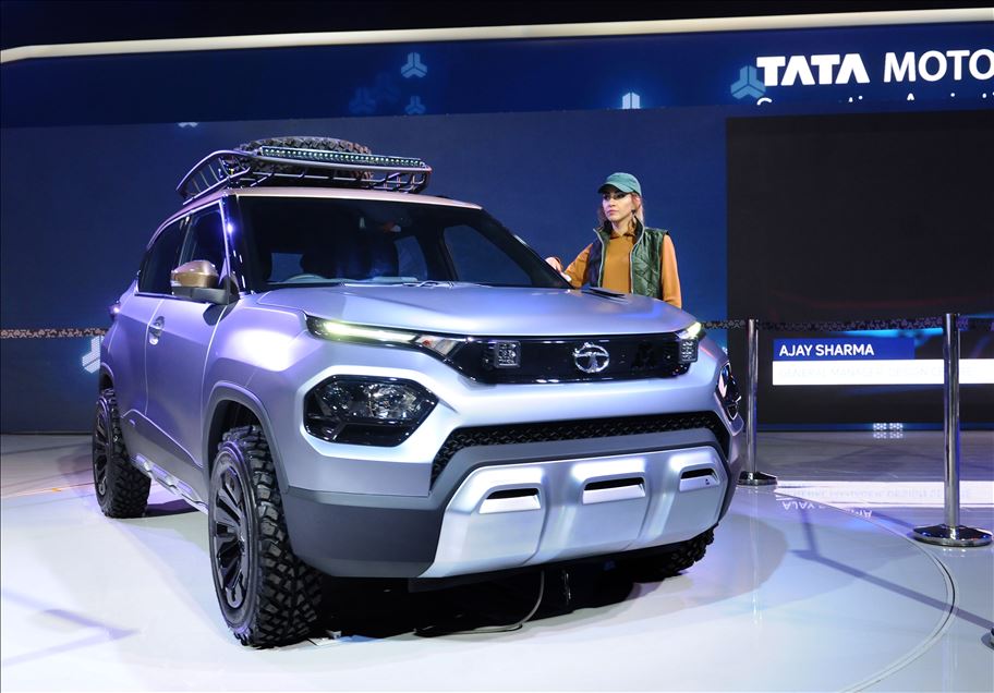 UTTAR PRADESH, INDIA -  FEBRUARY 07 : Tata Motors HBX car is displayed on stage at the Auto Expo 2020  on February 7, 2020, in Greater Noida, India. : Imtiyaz khan