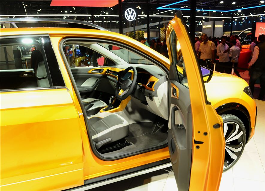 UTTAR PRADESH, INDIA -  FEBRUARY 07 : Volkswagen Taigun car at Auto Expo 2020, on February 7, 2020, in Greater Noida, India. : Imtiyaz khan