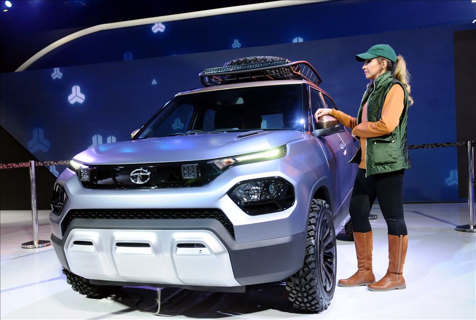 UTTAR PRADESH, INDIA -  FEBRUARY 07 : Tata Motors HBX car is displayed on stage at the Auto Expo 2020  on February 7, 2020, in Greater Noida, India. : Imtiyaz khan