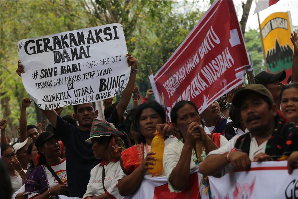 Aksi menentang pemusnahan babi ternak di Medan