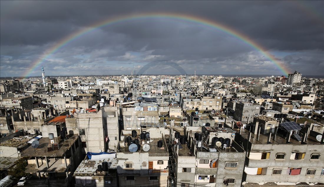 منظره دیدنی رنگین کمان در غزه