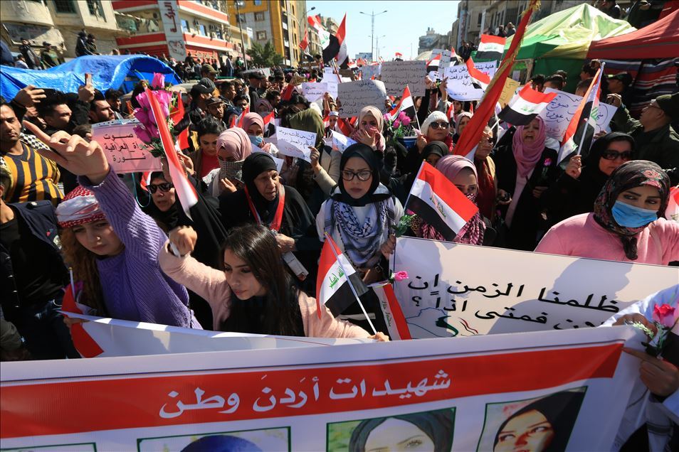 Women protest against the government in Baghdad