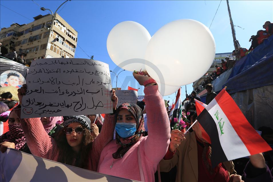 Women protest against the government in Baghdad