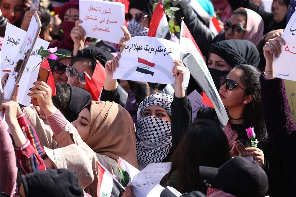 Women protest against the government in Baghdad