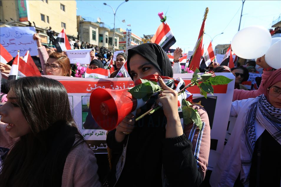 Women protest against the government in Baghdad