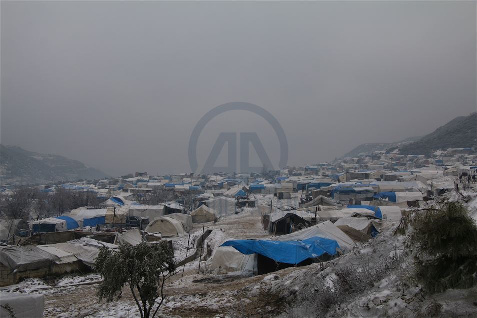 Freezing cold day in a refugee camp in Idlib