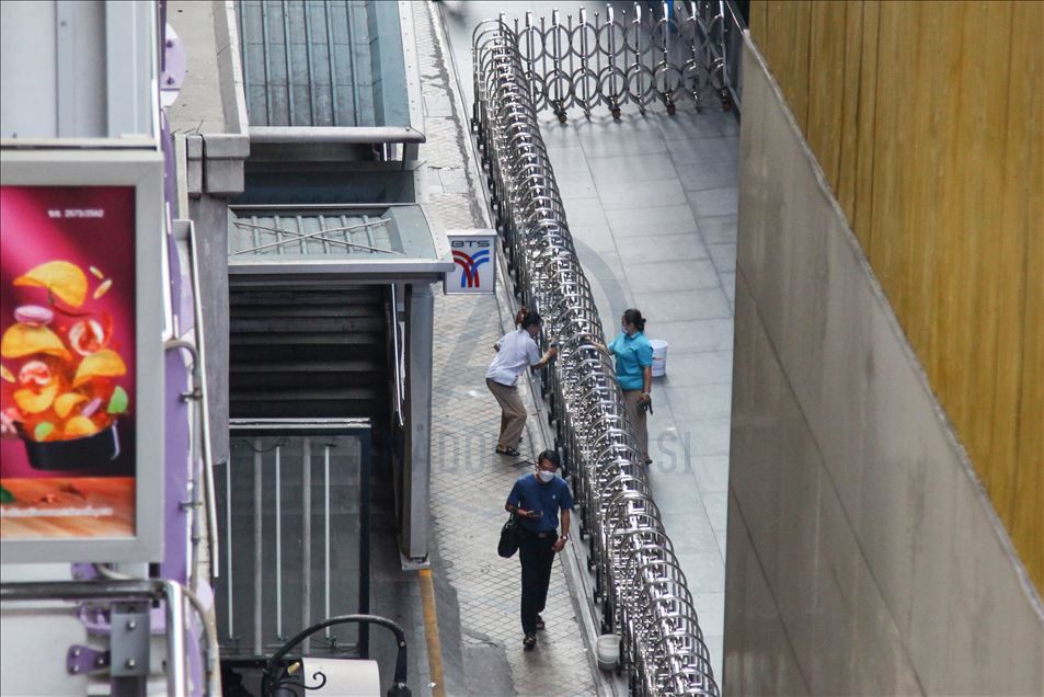 Thai people and tourist with medical mask within precautions against coronavirus in Bangkok metropolitan