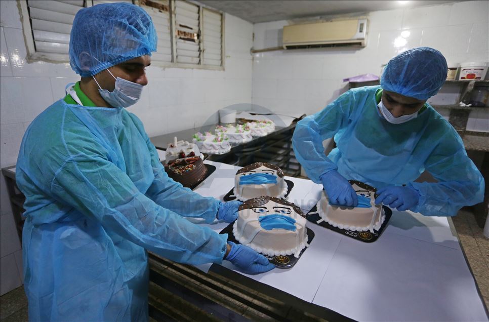 "Child wearing a mask" cake to raise awareness about coronavirus in Gaza