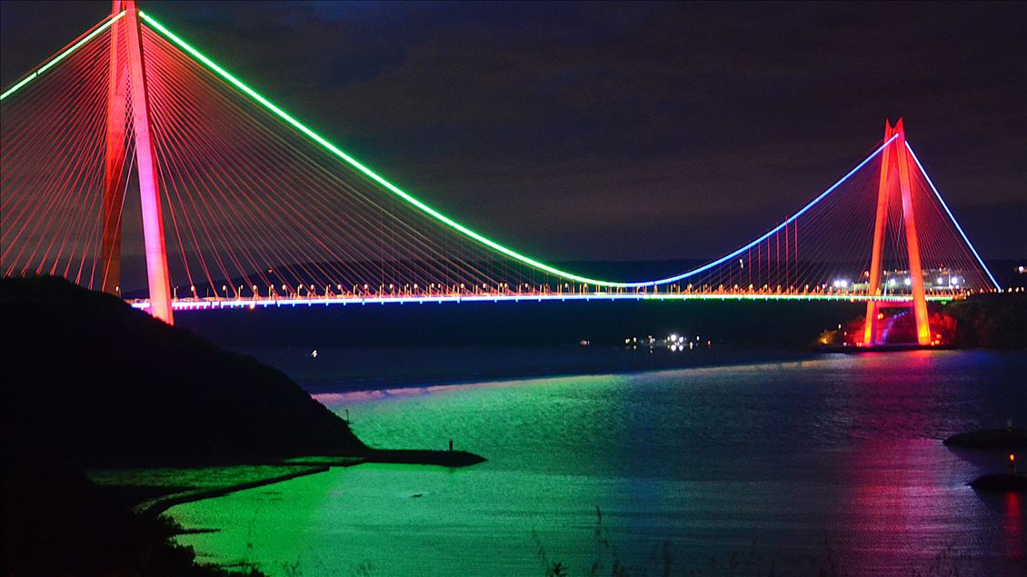 Istanbul's Bridges are illuminated with colors of Azerbaijan's flag
