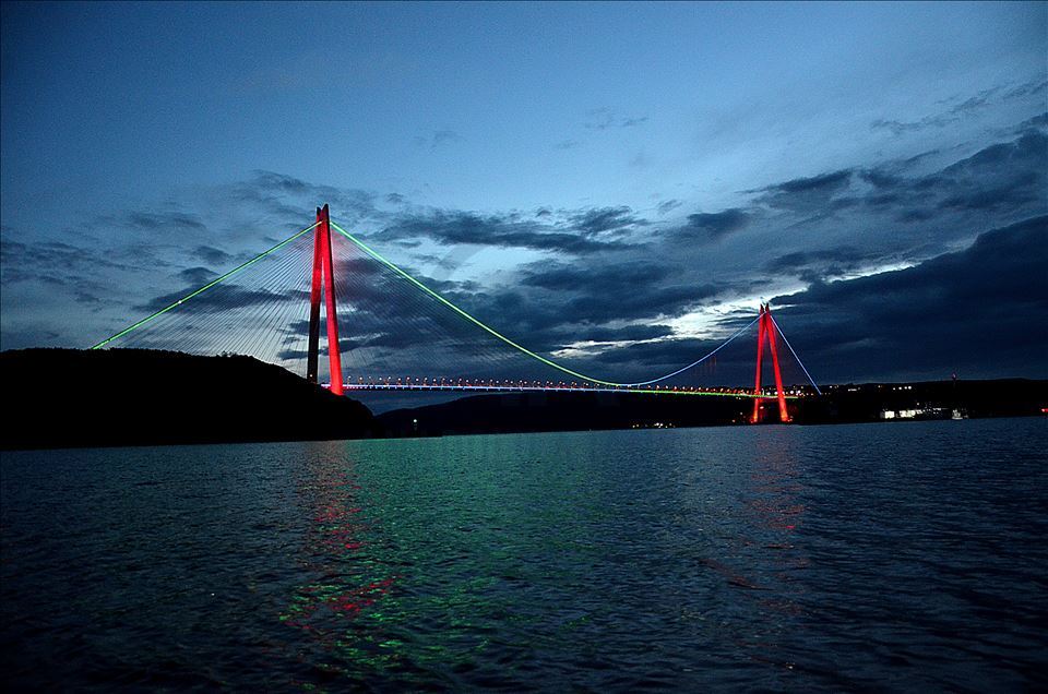 Istanbul's Bridges are illuminated with colors of Azerbaijan's flag
