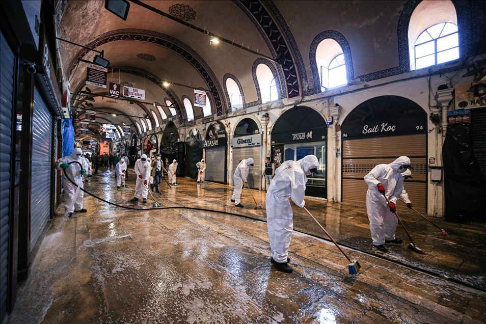 Disinfection works at Grand Bazaar in Istanbul
